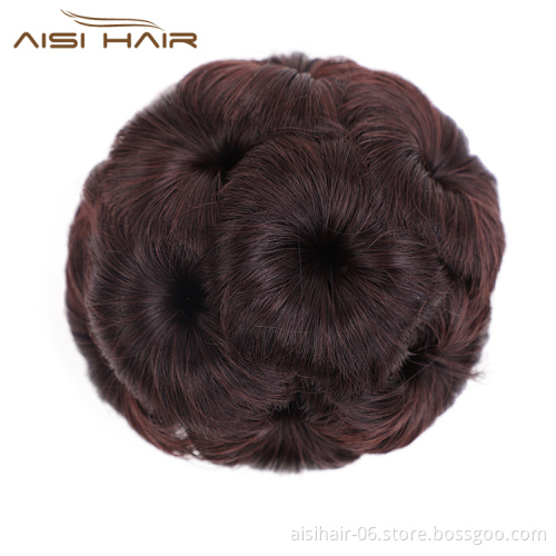 Aisi Hair Brown Nine Flowers Heat Resistant Synthetic Fiber Chignon Plastic Comb Hair Extension Curly Clip In Hair Bun For Women